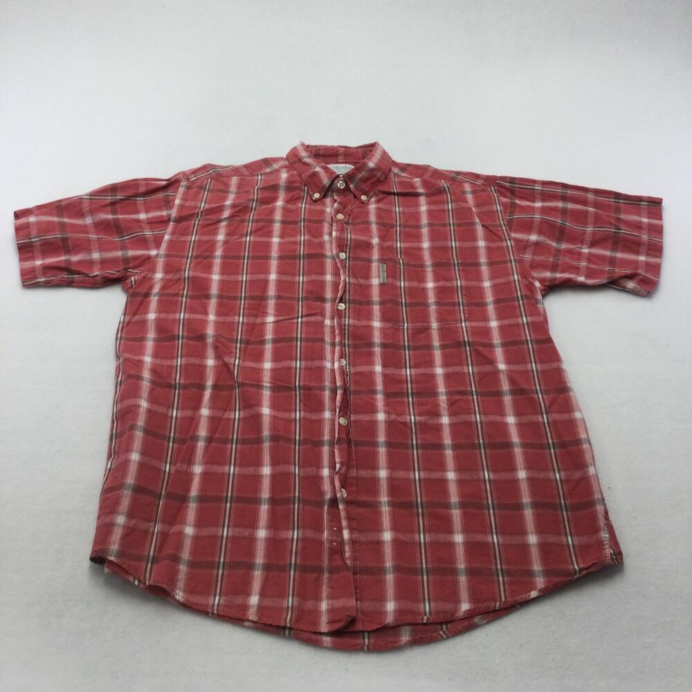 Columbia Shirt Mens XL Red Plaid Short Sleeve Button Down Casual Cotton Pocket